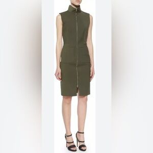 L'Agence Mock-Neck Front-Zip‎ Dress in Olive Green
